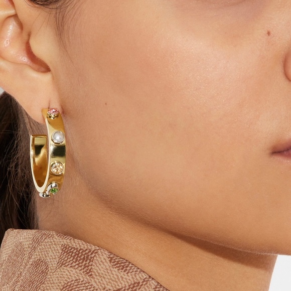 Coach Stone Signature Hoop Earrings - Picture 2 of 5